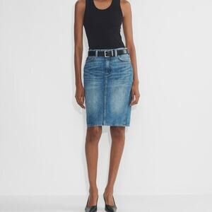 NWT Denim Forum Aritzia The 90's Pencil Denim Skirt 5 Yrs Kiss n Tell Blue Sz 26